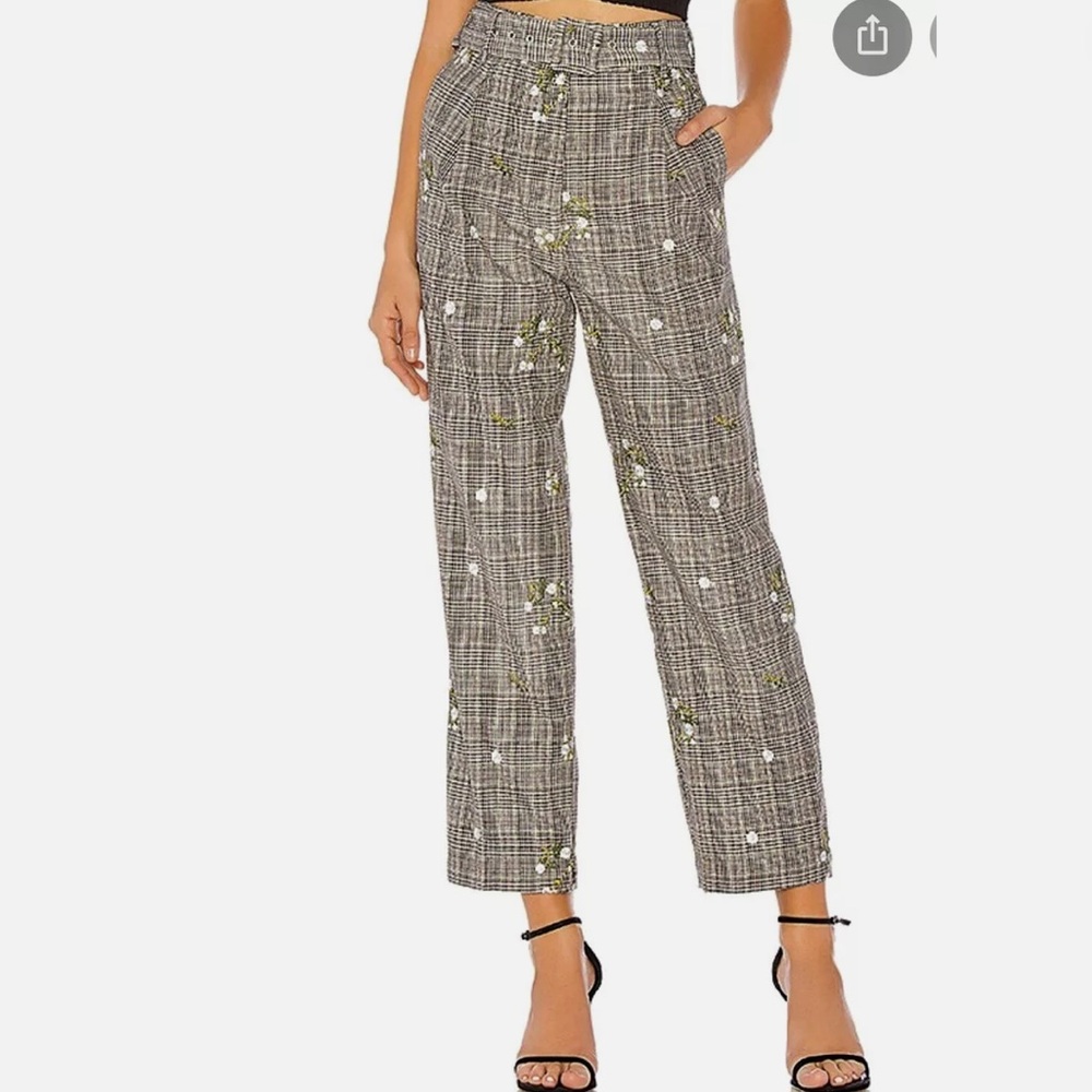 Majorelle - Embroidered Charles Pant in Grey Plaid